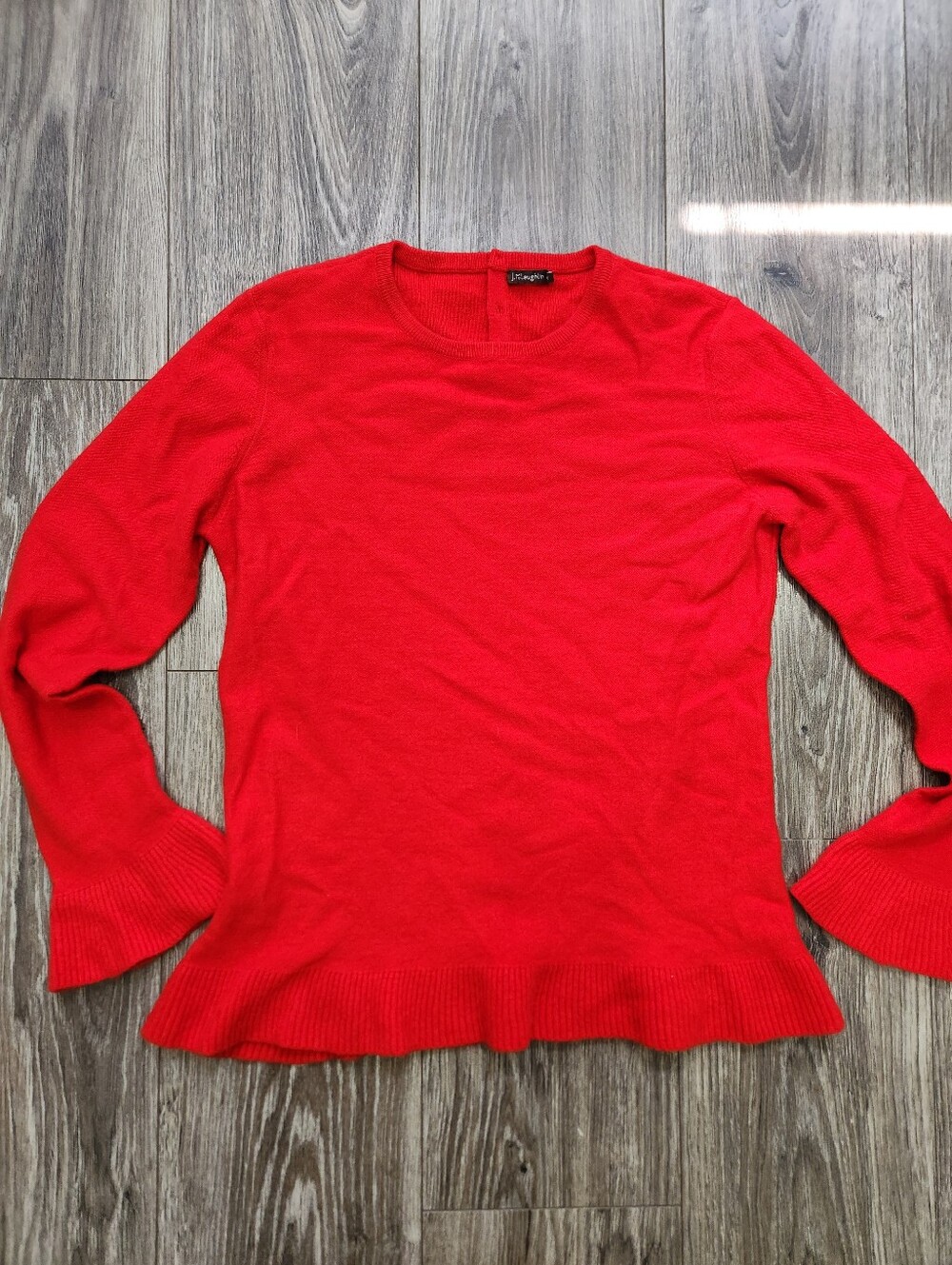 J.Mclaughlin Red 100% Cashmere Ruffle Hem Peplum Sweater Size Medium